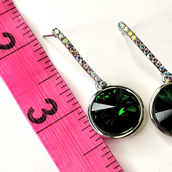 Green Crystal Silver Earrings - Picture 9 of 10